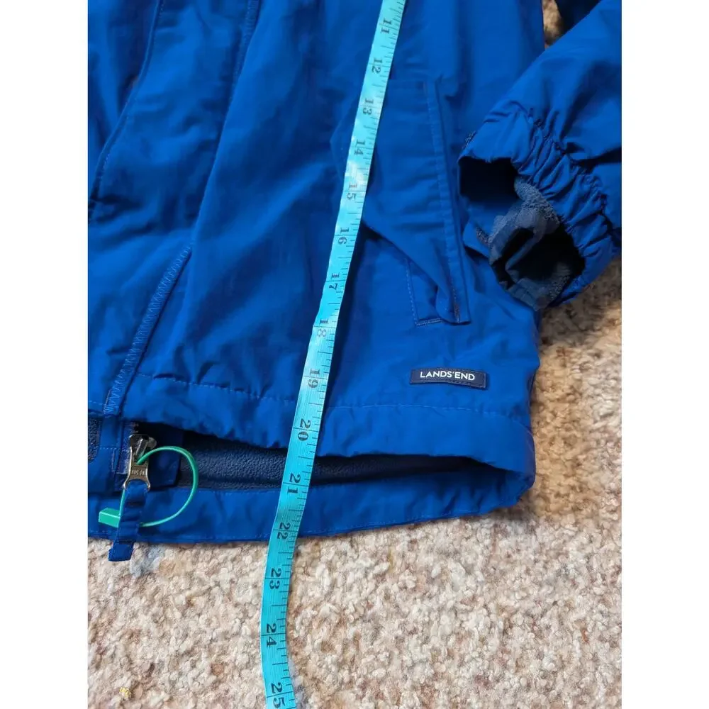 Lands' End Boys Blue Green Hooded Ski Jacket Waterproof Coat Grow-A-Longs F17